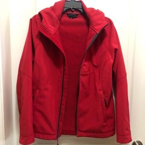 Ladies red outerwear jacket hood fleece lined zip front size Large